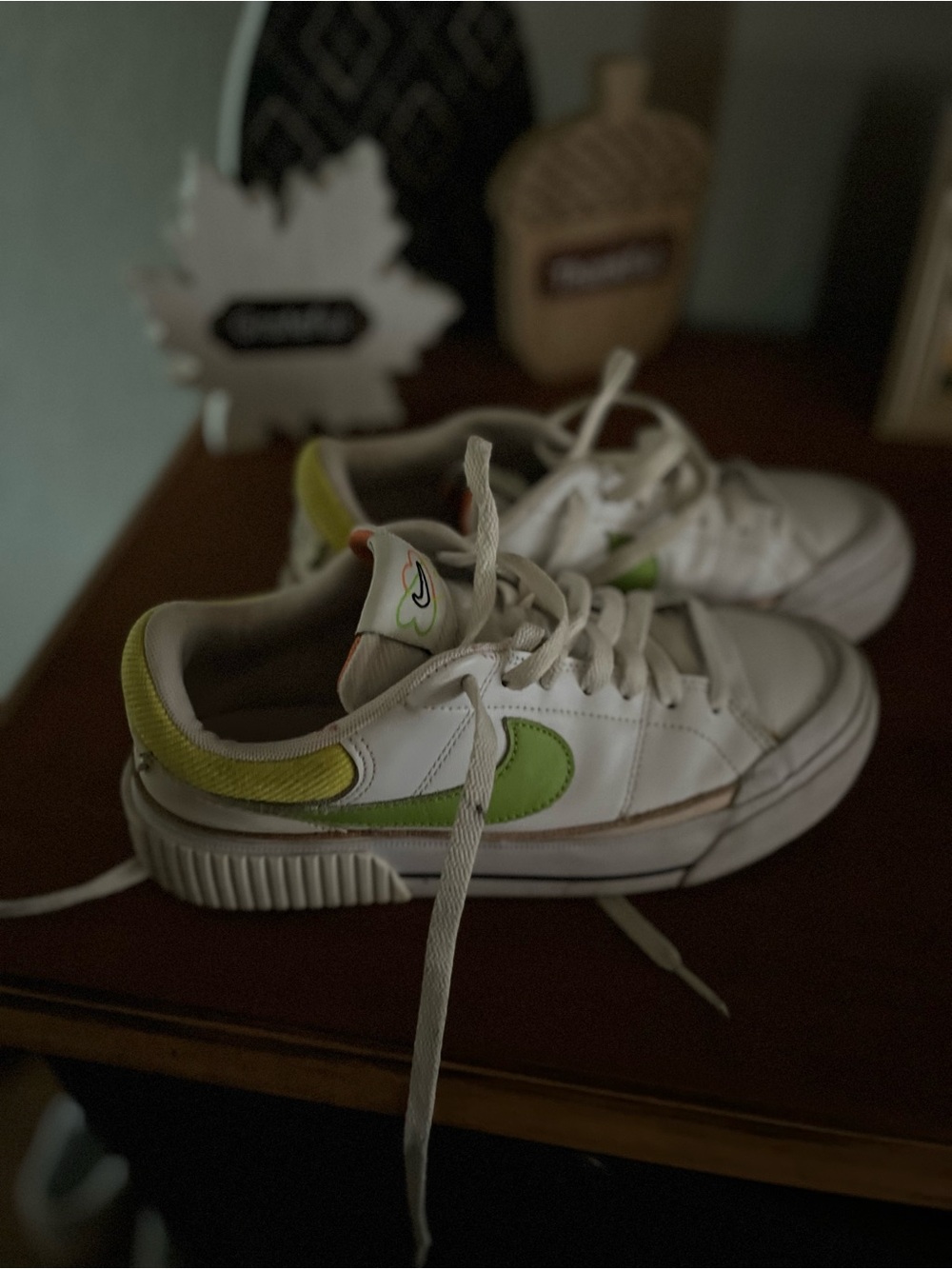 Nike Kids White Sneakers with Lime Green and Yellow Accents